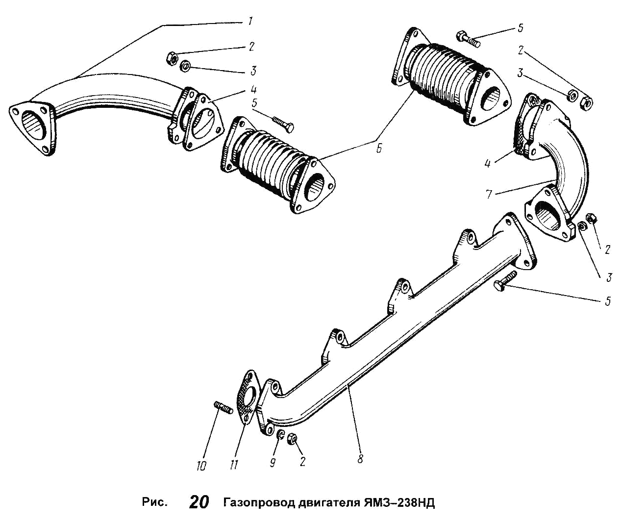 YAMZ-238НD engine gas-supply piping