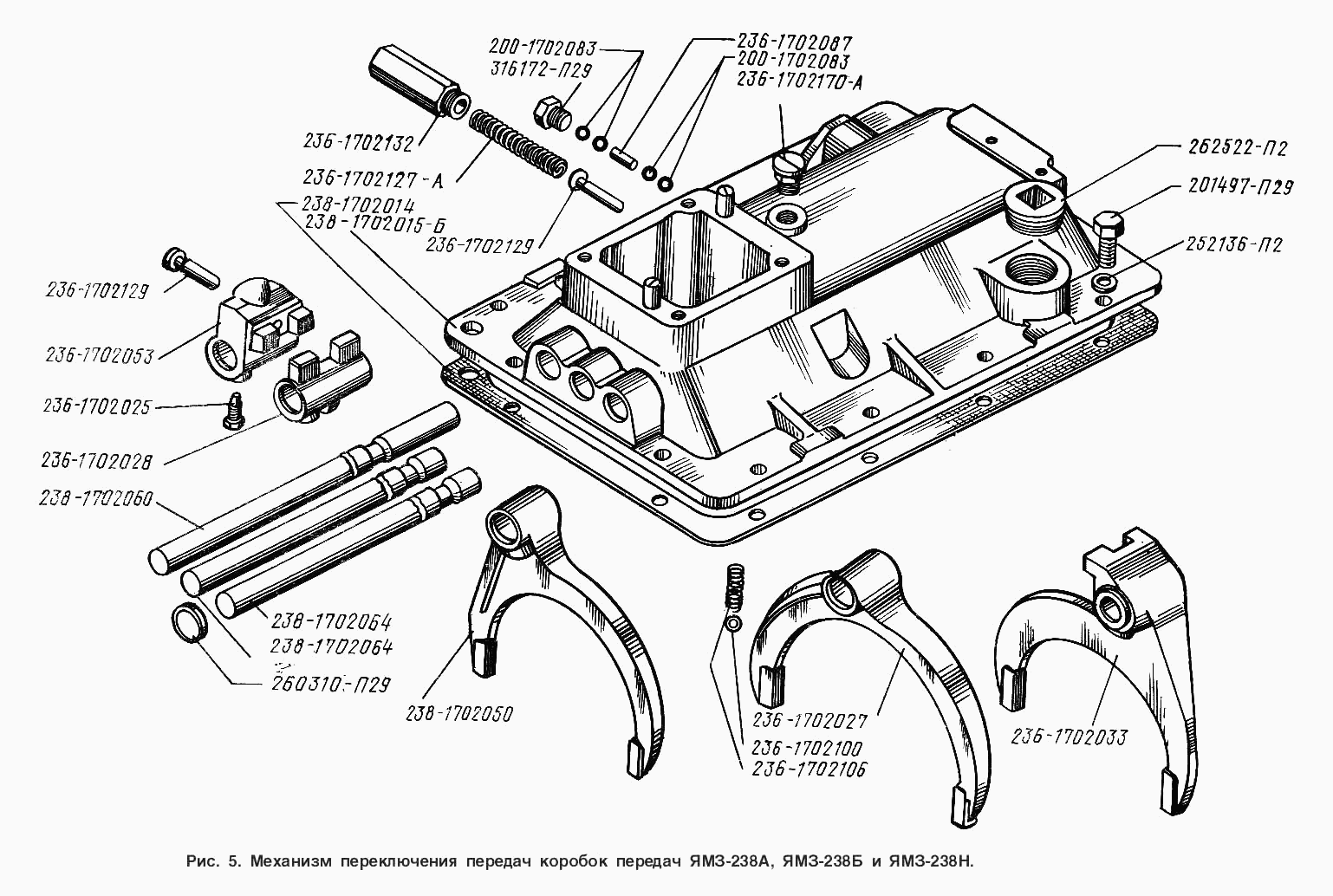 YAMZ-238А, YAMZ-238B and YAMZ-238Н gearboxes gear controls