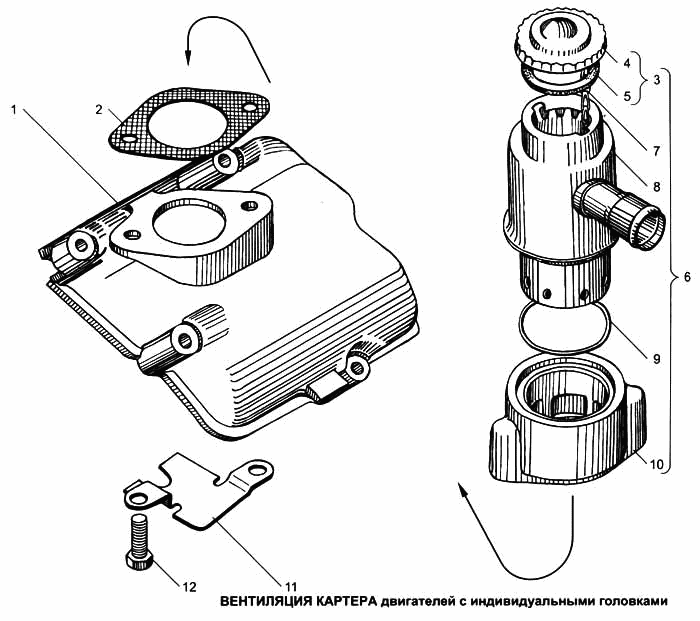 Engines housing ventilation with individual heads