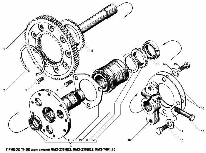 YAMZ-236БЕ2, YAMZ-7601.10 engines ТНВД drive