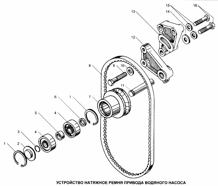 Water pump drive belt tension device