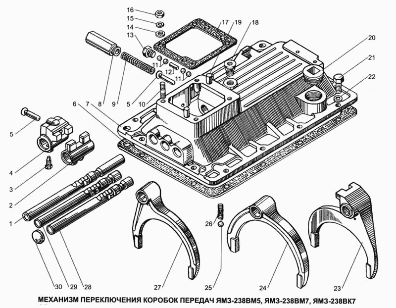 YAMZ-238ВМ5, YAMZ-238ВМ7, YAMZ-238ВК7 gearboxes gear controls