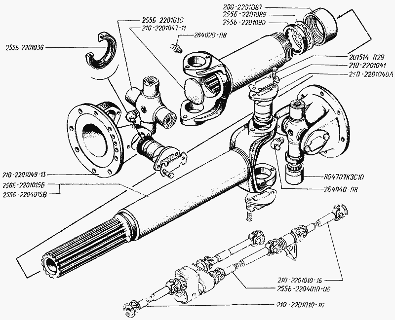 Cardan shaft of rear axle and transfer case drive