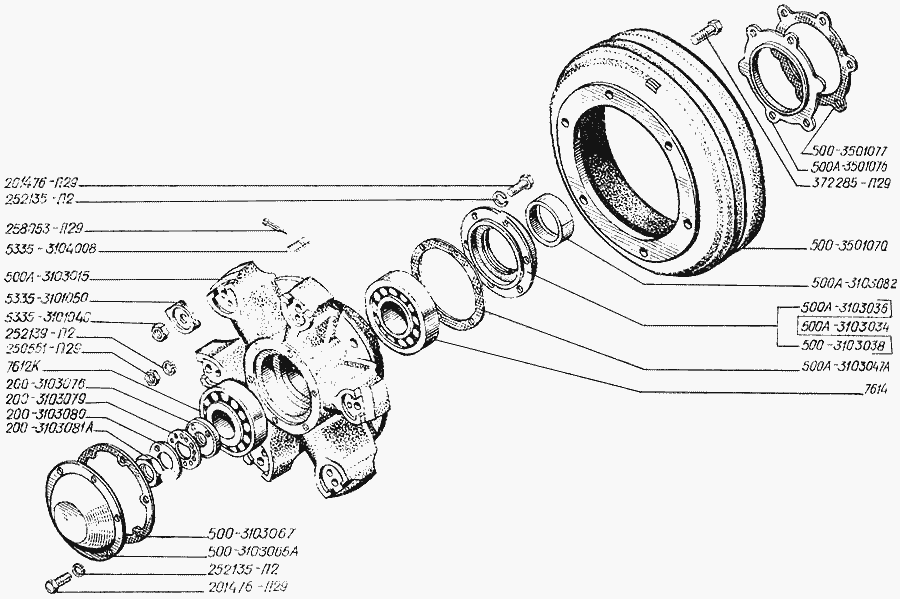 Front wheel hub and brake drums