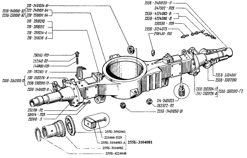 Intermediate and rear axles semi-axes housing and casings