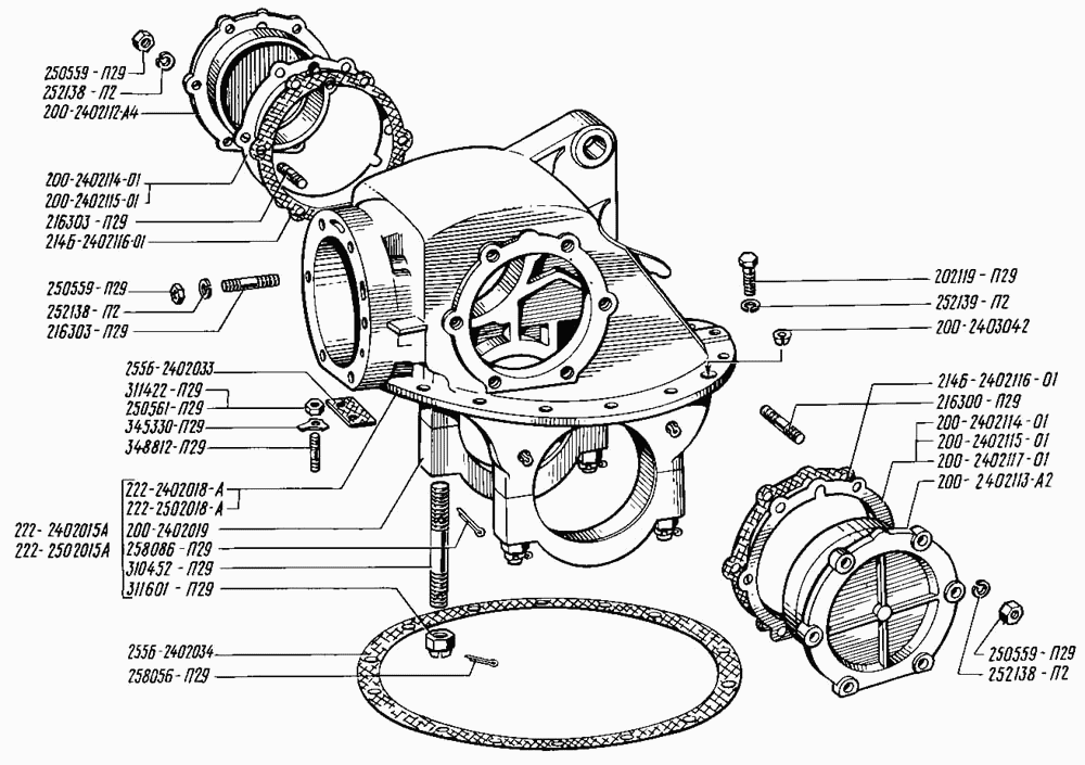 Intermediate and rear axles main gear reduction unit housing and covers