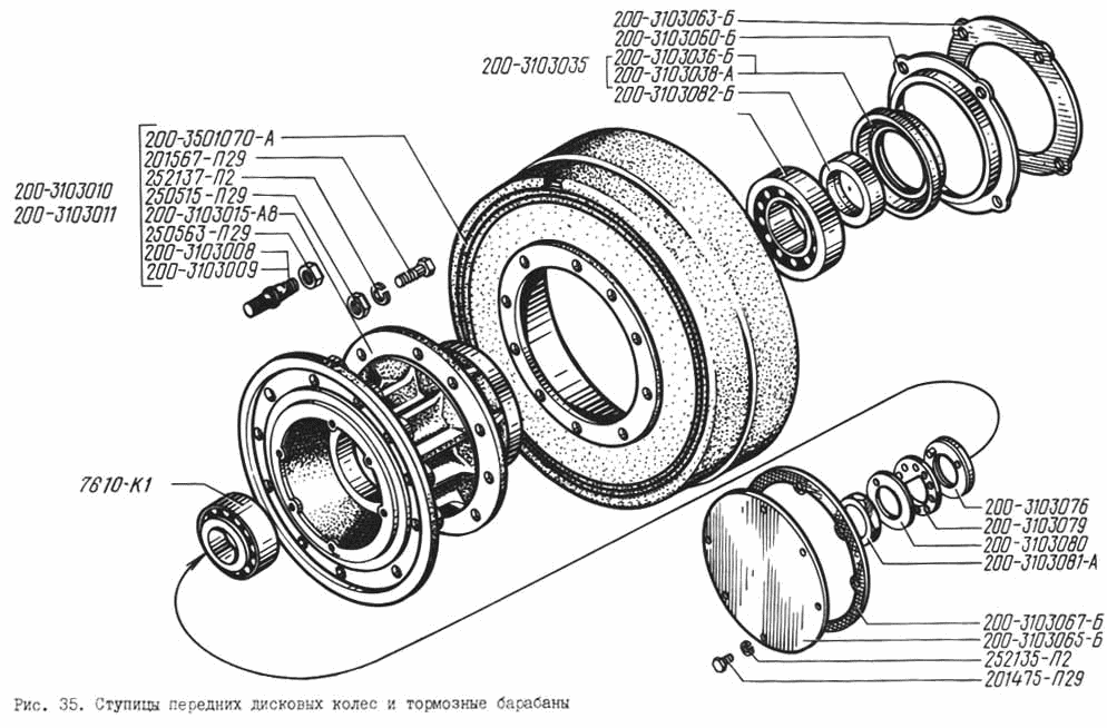 Front disc wheels hubs and brake drums