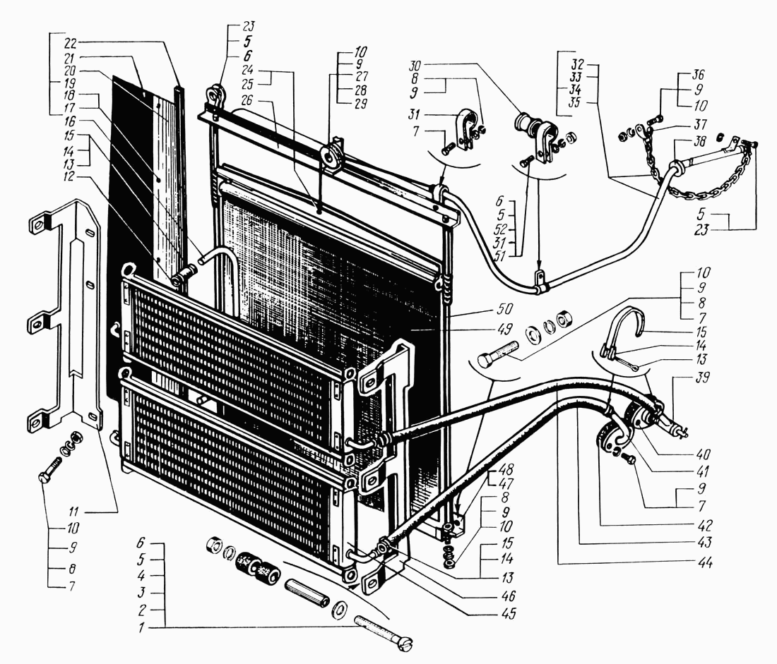 Radiator blind with oil radiators and blind drive