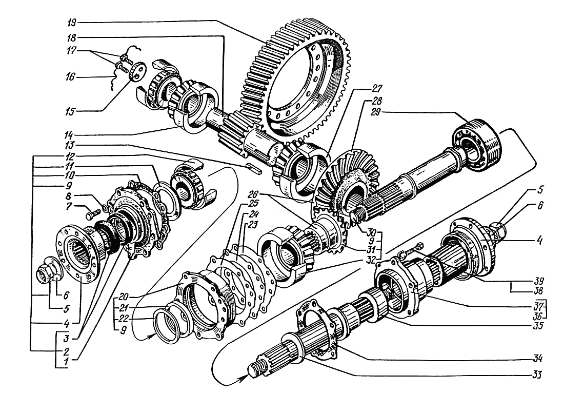 Rear and intermediate axles main gear reductor (shafts and gears)