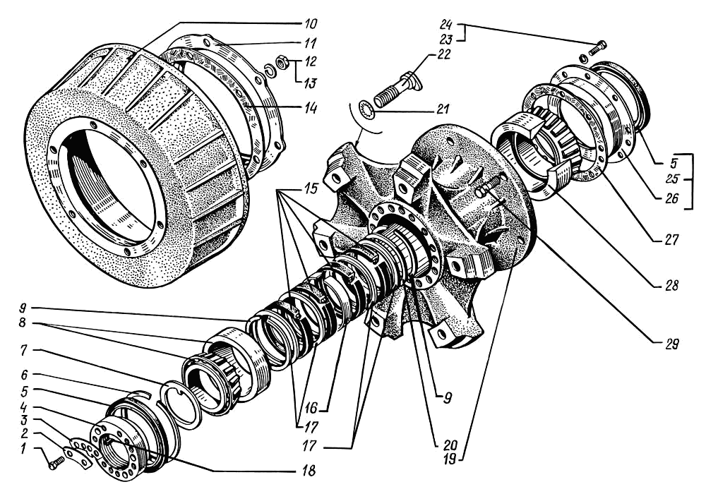 Rear wheel hub with brake drum