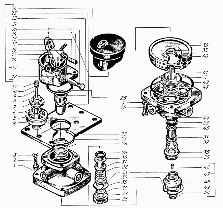 Two-section brake valve with lever