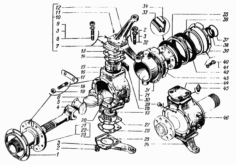 Front axle ball joints and semiaxes