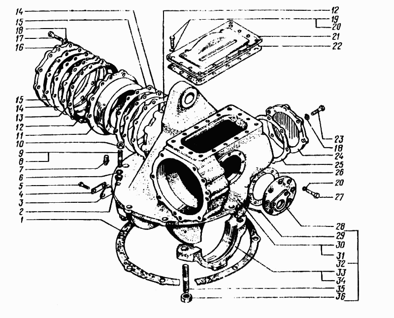 Reduction unit casing of the rear axle with covers