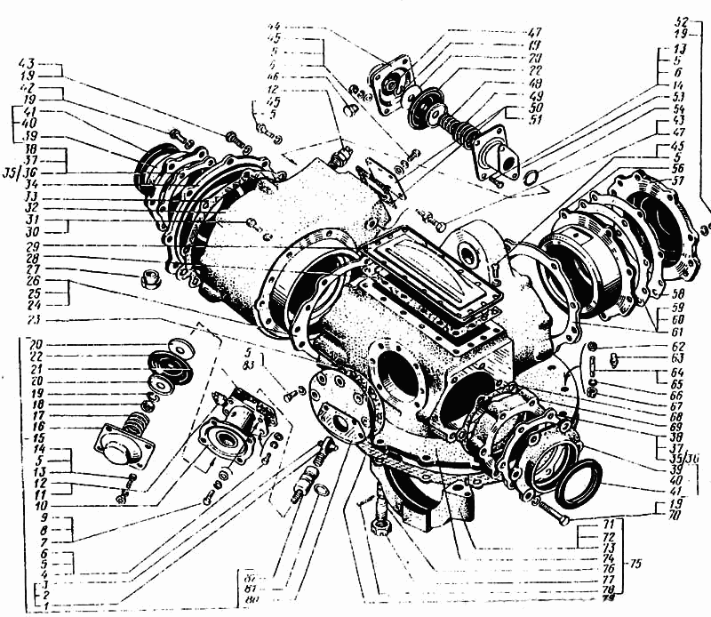 Intermediate axle reduction unit casing with covers