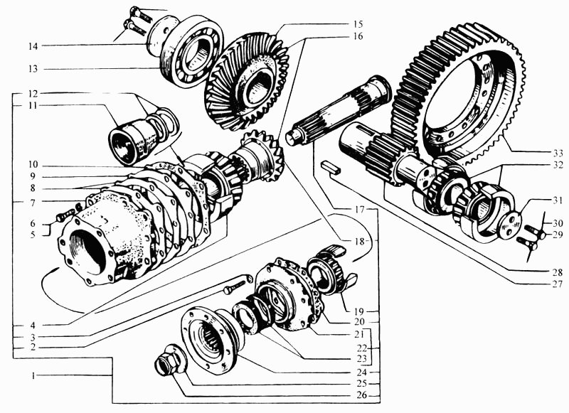 Front axle main gear reductor (shafts and gears)