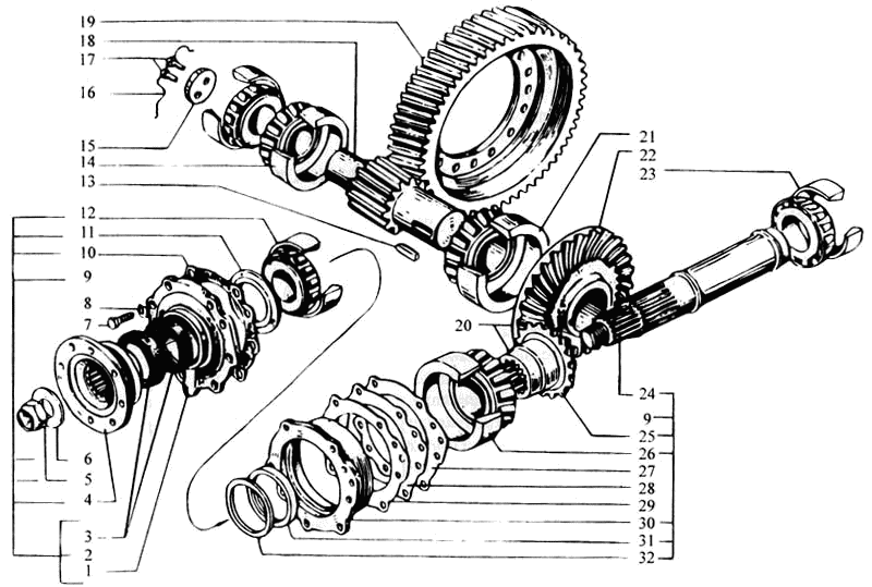 Rear axle main gear reductor (shafts and gears)