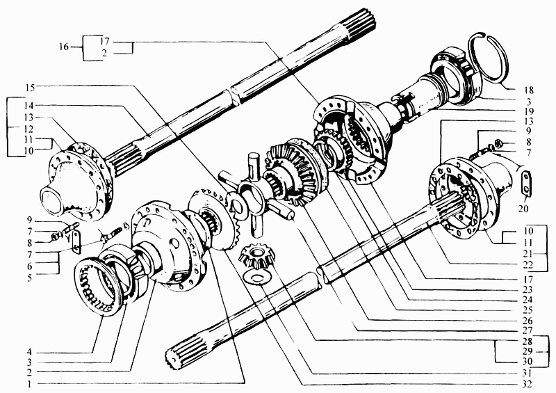 Rear axle cross-axle differential