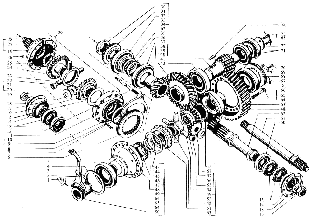 Intermediate axle main gear reductor (shafts and gears)