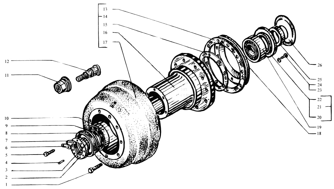 Rear axle hub with brake drum