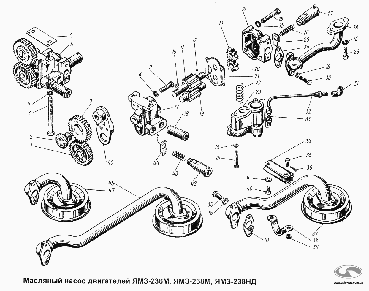 Масляный насос двигателей YAMZ-236М, YAMZ-238М, YAMZ-238НД