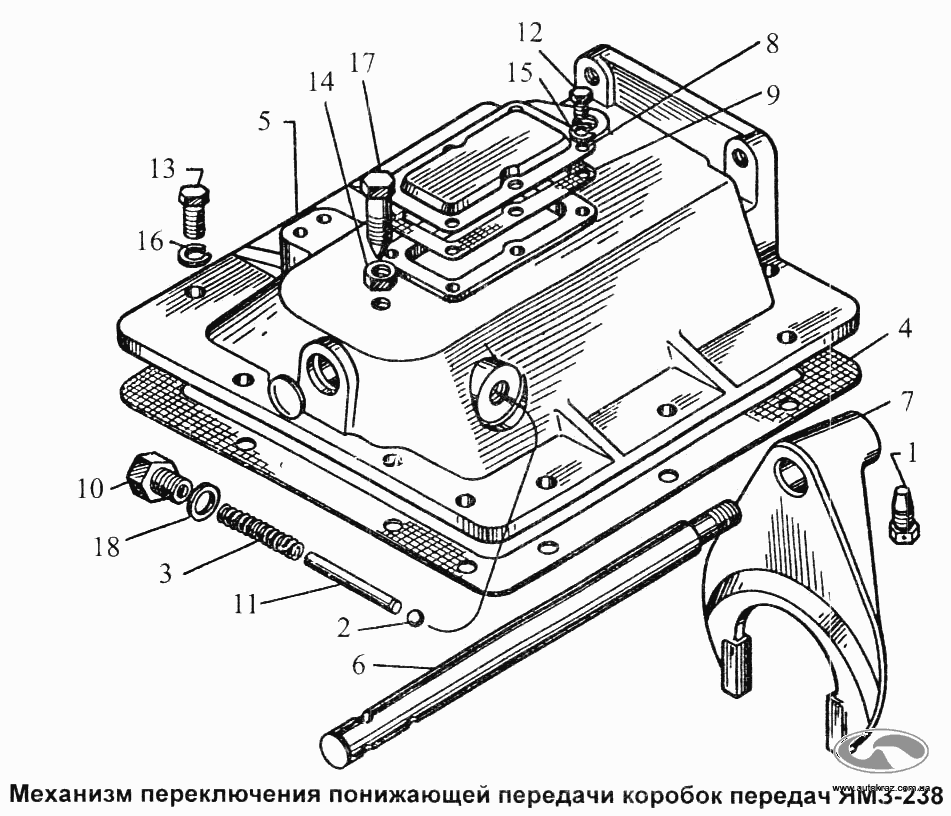 Механизм переключения понижающей передачи коробок передач YAMZ-238