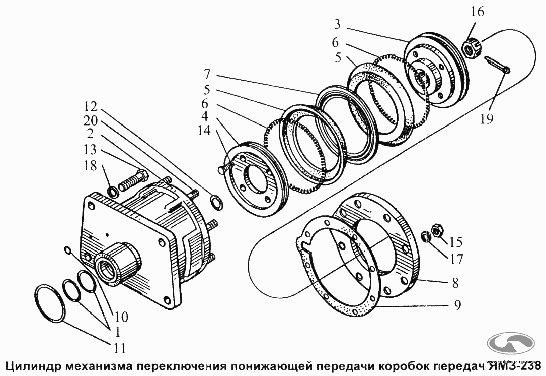 Цилиндр механизма переключения понижающей передачи коробок передач YAMZ-238